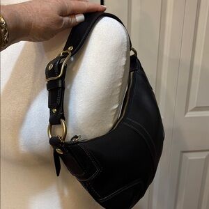 Coach Black Leather small shoulder Bag with brass hardware and adjustable strap